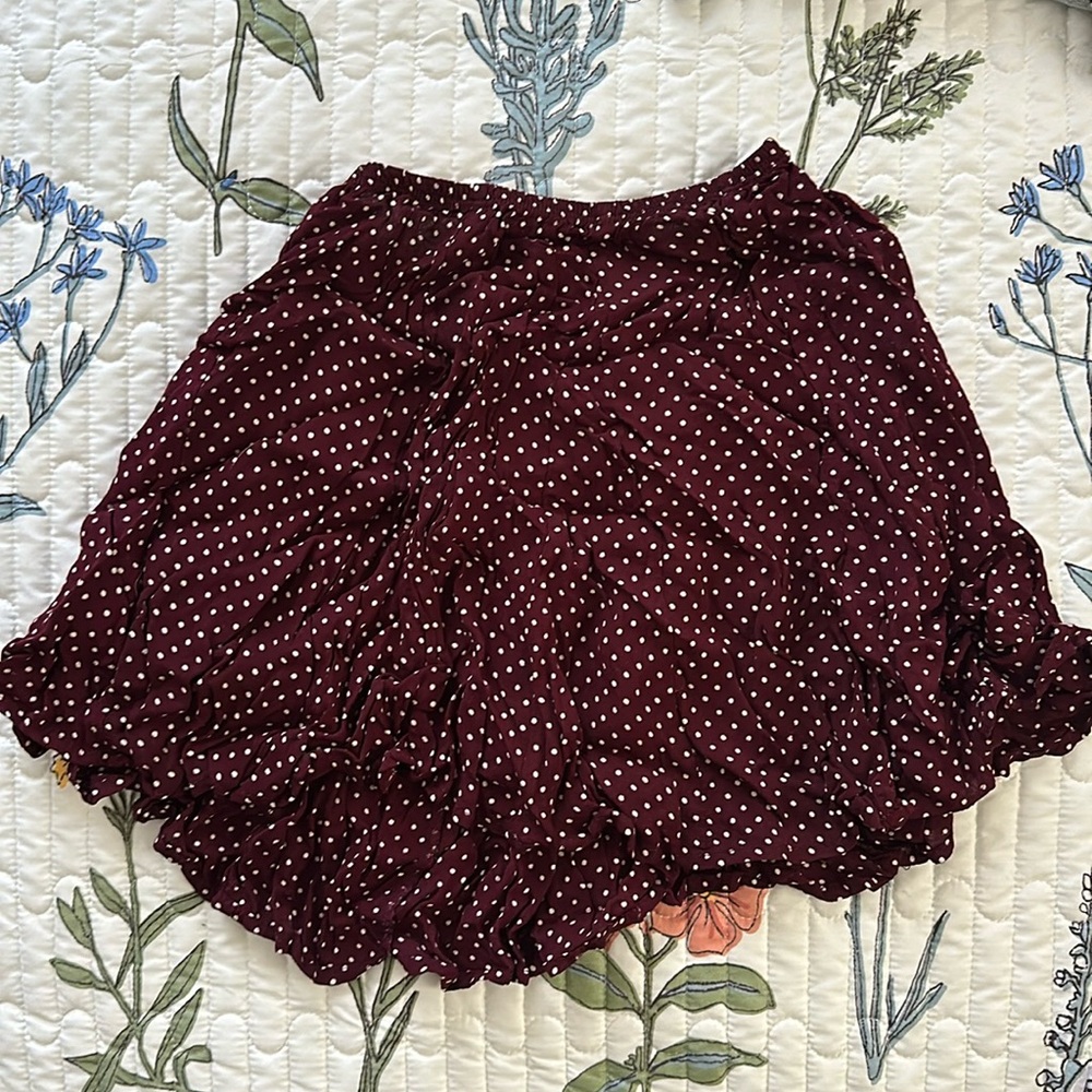 Maroon and White Polka-Dotted Skirt